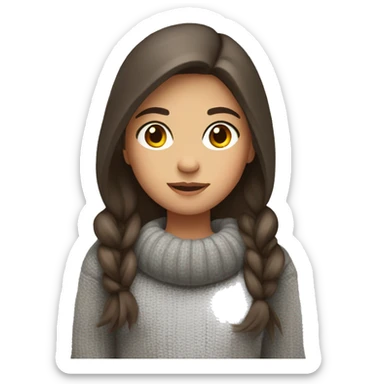 winter, christmas, hispanic, long brown hair, girl, brown eyes, child, full body, grey sweater sticker