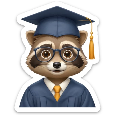 raccoon professor wearing glasses and academic cap, scholarly raccoon with graduation cap sticker