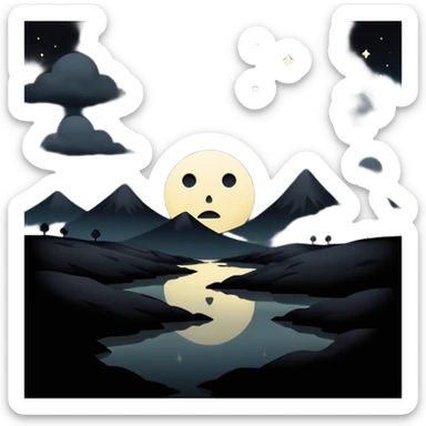 dark and eerie scene, the entire world covered in darkness. The sky is deep black with no stars or light, no moon, no glow just total void and silence. The atmosphere feels ominous and unsettling, as if darkness has swallowed everything. No characters, no visible light sources sticker