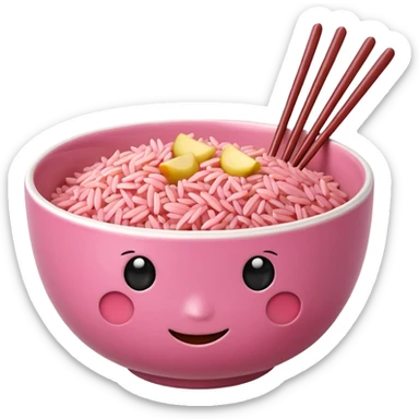 pink rice bowl with chopsticks apple style emoji sticker
