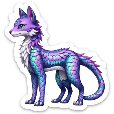 Kawaii iridescent beautiful pretty elegant divine edgy fantasy feline-vernid-sergal-fursona-animal-creature with accessories, full body with intricate pattern-markings  sticker
