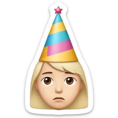 happy who is sad wearing a party hat sticker