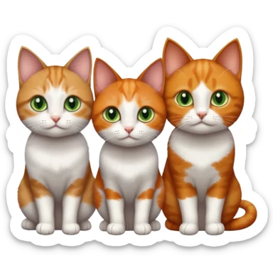 3 different coloured tiny short haired cats, including a dark grey and white cat with green eyes,and  a ginger and white with orange eyes and a brown tabby and white with hazel eyes sticker