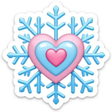 snowflake pink heart color white baby blue and pink sticker