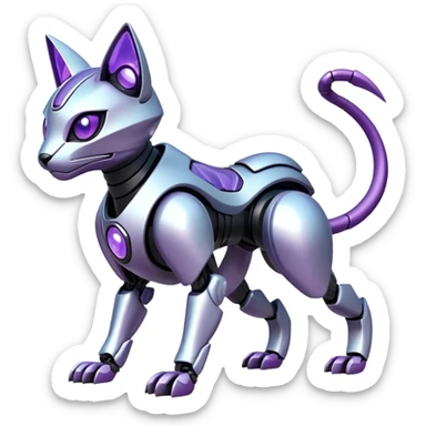  exotic iridescent silver and purple cyber-Protogen-Fakémon-Pokémon-Vernid-robot-feline-creature sticker
