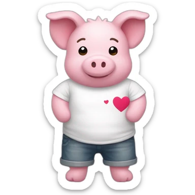 Un doudou cochon rose avec un t-shirt blanc avec un coeur sur son t-shirt  « i love Bretagne » sticker