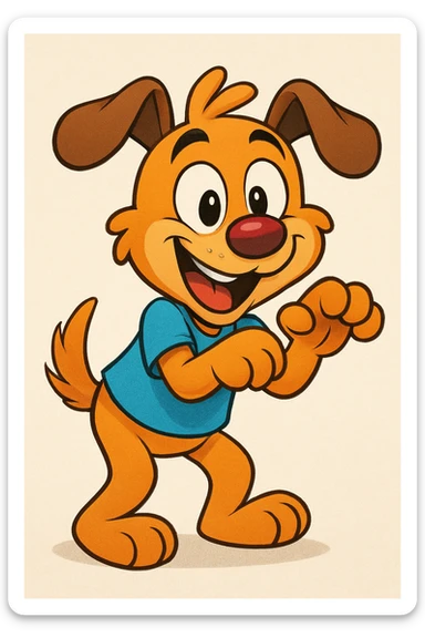 person pawing with hands like an excited dog, playful, cartoon style sticker