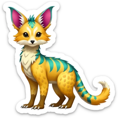 Feral Rare Fantasy vibrant colorful tropical Vernid-Trico-species by LiLaiRa, random markings, tufted tail, tufted ears, full body sticker