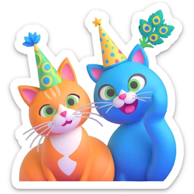 silly peacock with a cat, both wearing party hats sticker