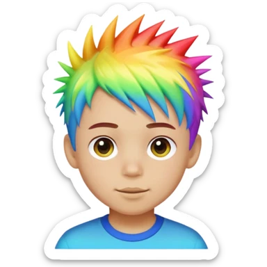 Boy with rainbow streaks — short spiky hair glowing under light. sticker