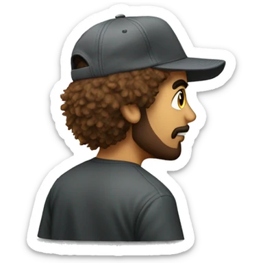 Shaggy-haired graphic designer baseball hat backwards sticker