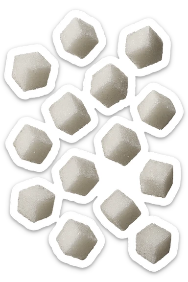 zollette di zucchero fluttuano in aria, iperrealistico 4k sticker