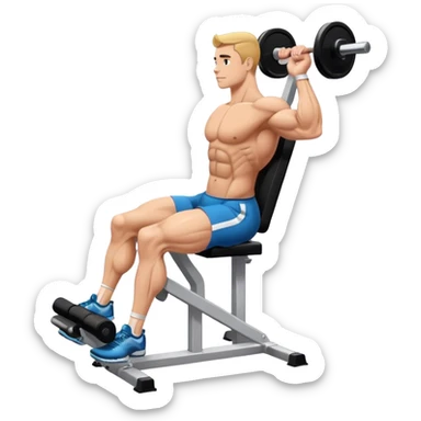 side-view bodybuilder seated weighted calf-raise machine lower leg exercise sticker