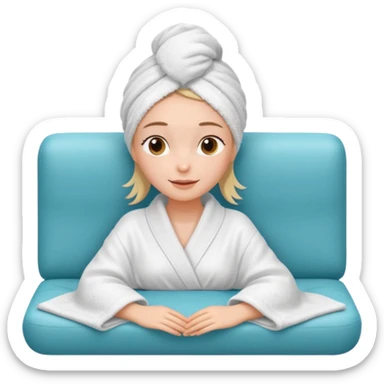 spa A contented and relaxed girl with a towel on her head in a white robe lies on a couch sticker