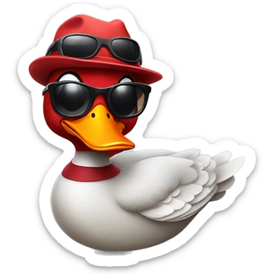 Red duck with sunglasses and propeller hat sticker