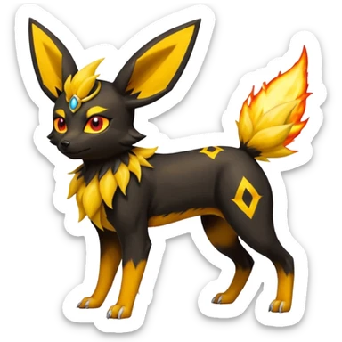 Flameing Fiery Cool Badass Realistic Umbreon-Jolteon-Fakemon-hybrid -fusion- full body sticker