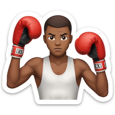 Passport photo portrait of a 19-year-old Black male boxer, neutral expression, shoulders up view, athletic build, boxing context subtly visible sticker