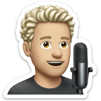 white man with short curl hair goes to the face with nose piercing sing in a mic sticker