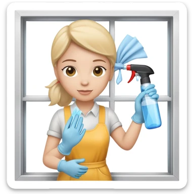 window cleaning with spray bottle and cloth sticker