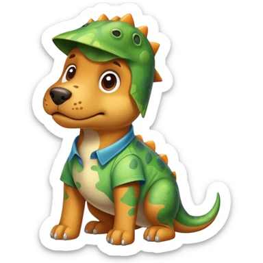 Dog with a dinosaur shirt  sticker