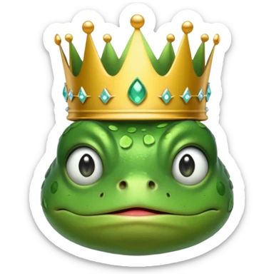 A frog wearing a crown with cry face sticker