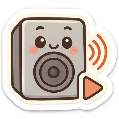 friendly cartoon chibi stickers style speaker with waves and play icon sticker
