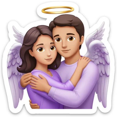White brunette man rays hugging a pastel purple woman angel sticker