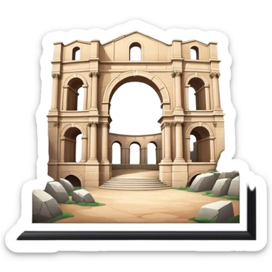 Cinematic Realistic Pula Arena Landmark Emoji, presenting the grand Roman amphitheater with towering stone arches. sticker