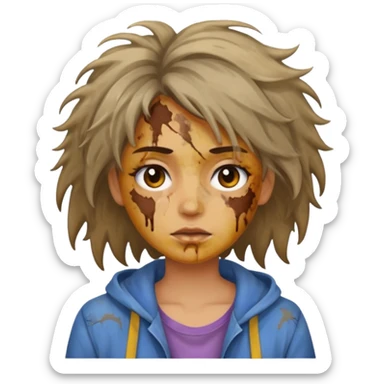 very dirty looking homeless woman very very dirty and smelly looking face only, not old with stains everywhere and messy hair and lots of stains on face sticker