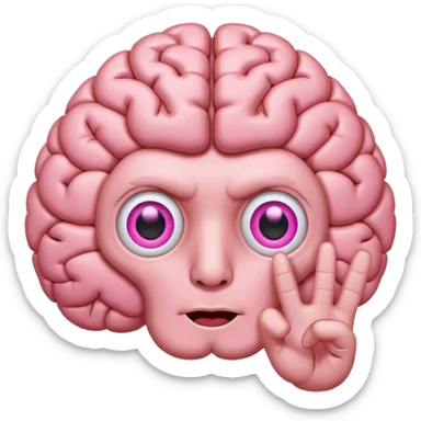 Cartoon Brain with eyes flashing a peace sign sticker