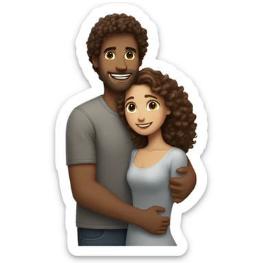 Curly brown haired man hugs long haired brown haired woman  sticker