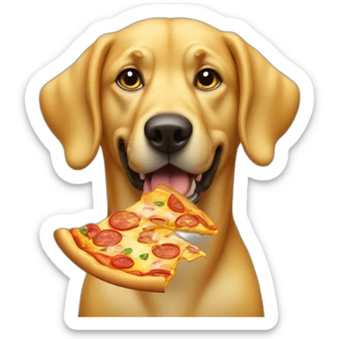yellow dog eating a pizza sticker