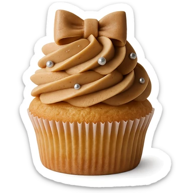 Change the icing to peanut butter with a light brown, creamy texture, keep the realistic cupcake and accessories, photorealistic style, transparent background. sticker