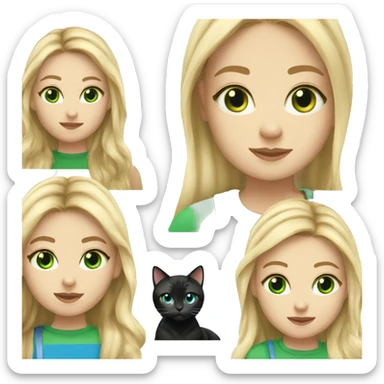 girl , blue eyes, with flowing blond hair and black tabby cat with green eyes sticker