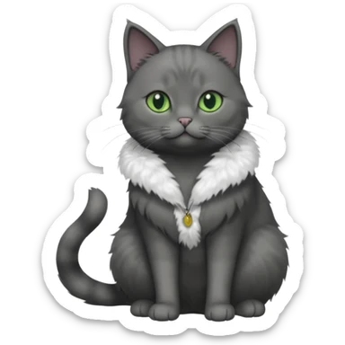 full body view of beautiful female solid dark grey cat with green eyes, grey face, white toes/paws and small white patch on her chest sticker