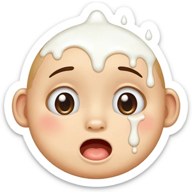 embarrassed face with milk dripping, cartoon style, playful, suitable for emoji use, no explicit content sticker