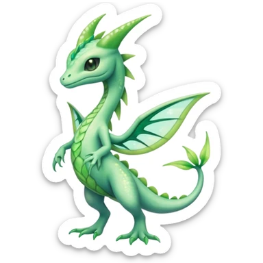 Sparkly White And Green Natural Flowery Colorful Grovyle-Salandit-Celebi-Fakémon-hybrid-creature (full body)  sticker
