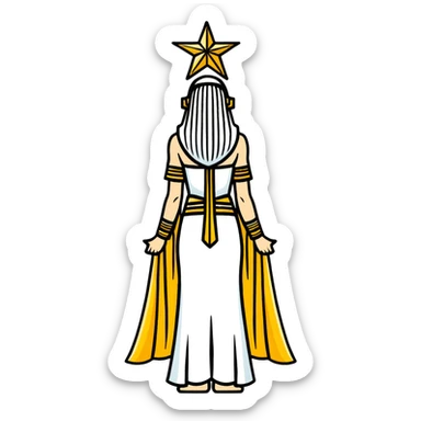 back view of Anunnaki goddess Inanna with detailed ceremonial robes and star symbols sticker