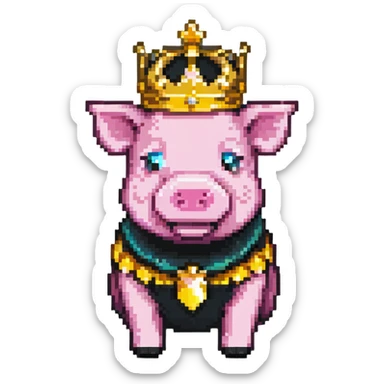 Minecraft style pig with a golden crown inspired by Technoblade sticker