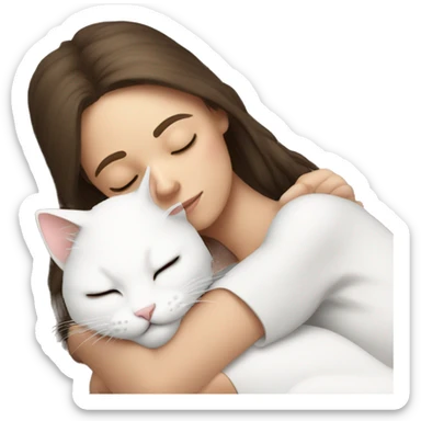 White kitty sleeping on brunette white girl's lap sticker