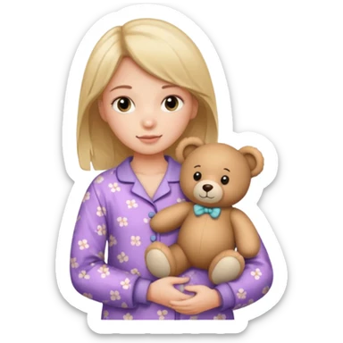 Gere uma menina com pijama e um urso sticker