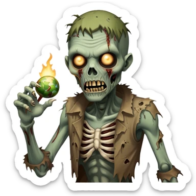 Cinematic Realistic WoW undead friendly zombie Portrait, captured in a fierce, battle-ready stance, muscles taut beneath his tattered, earth-toned attire. His decayed, pallid skin and glowing eyes are rendered with intense lifelike detail and dynamic lighting, high shine, embodying the raw, relentless fury of an undead friendly zombie in the heat of combat. sticker