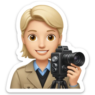 a white journalist with a camera sticker