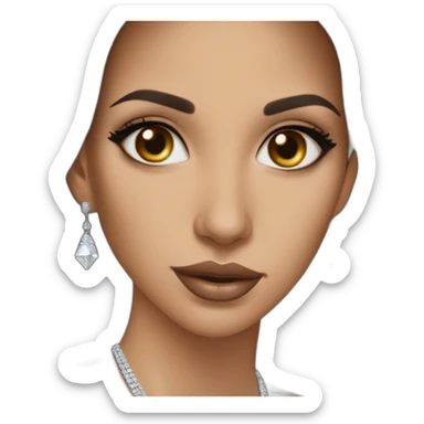 beautiful brunette arabian girl with smooth skin long hair beige lipstick wearing low neck dress with a diamond necklace sticker