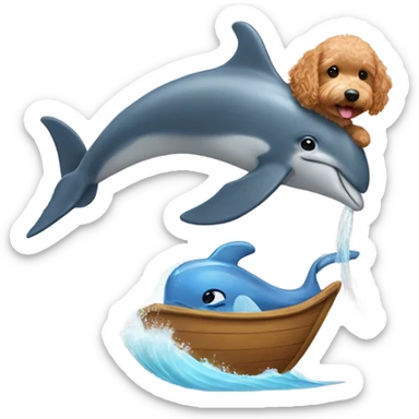 Mini golden doodle riding a dolphin  sticker