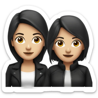 two caucassian woman with black jackets. One has black hair the other one has brown hair and is slightly shorter then the woman with black hair sticker