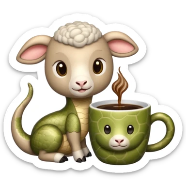 Lamb and snake having coffee  sticker