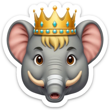 face of donald trump wearing a crown between an elephant face and a donkey face sticker