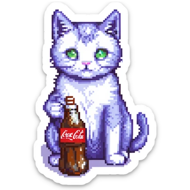 a pixel art cat drinking Coca-Cola sticker