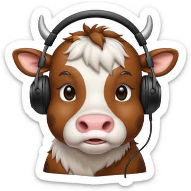 cute cow with black headphones sticker